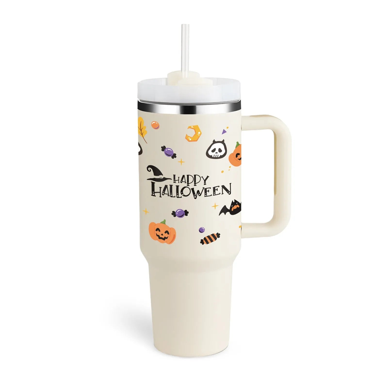 40 oz stainless steel insulated tumbler with handle and straw in multiple colours