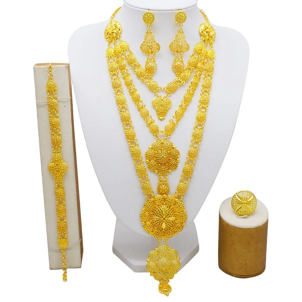 Golden tassel water wave chain necklace set with earrings bracelet ring for women