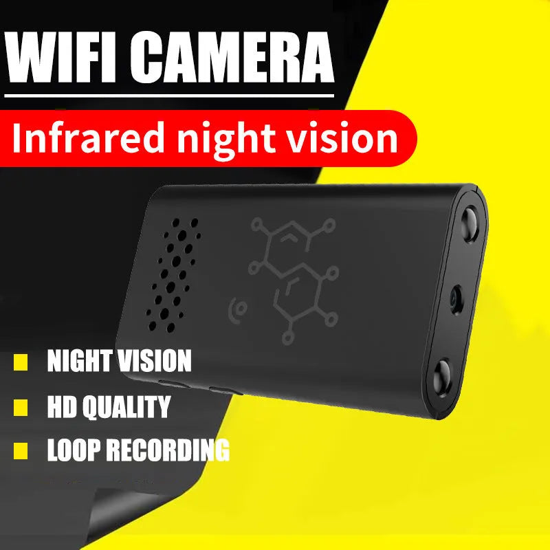 Black indoor WiFi security camera with 1080p HD video for home monitoring