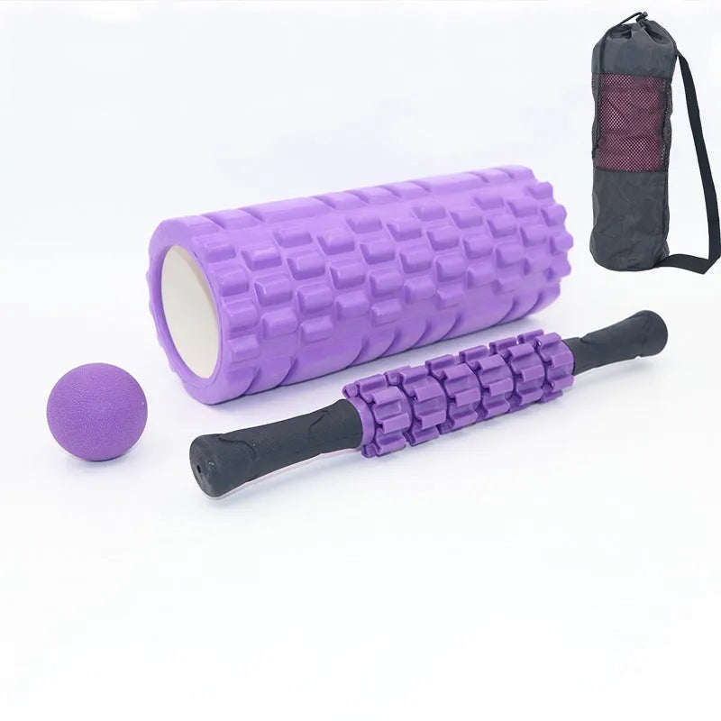 Black 33cm foam massage roller with six distinct segments for muscle recovery