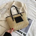 Straw woven women's shoulder bag with three-dimensional pockets and European retro styling