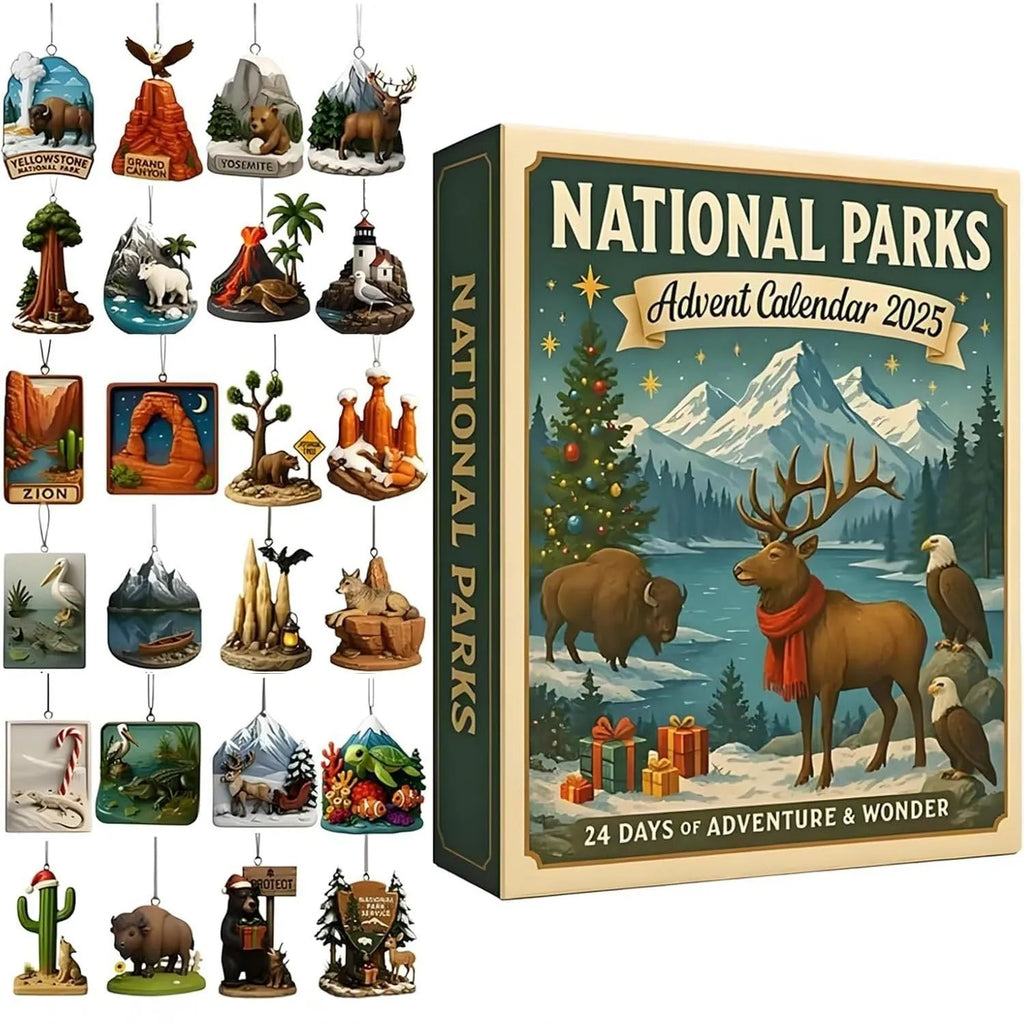 Plastic educational advent calendar with hiking national park theme for Christmas countdown