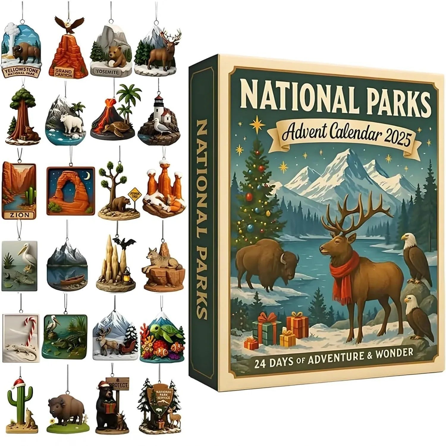 Plastic educational advent calendar with hiking national park theme for Christmas countdown