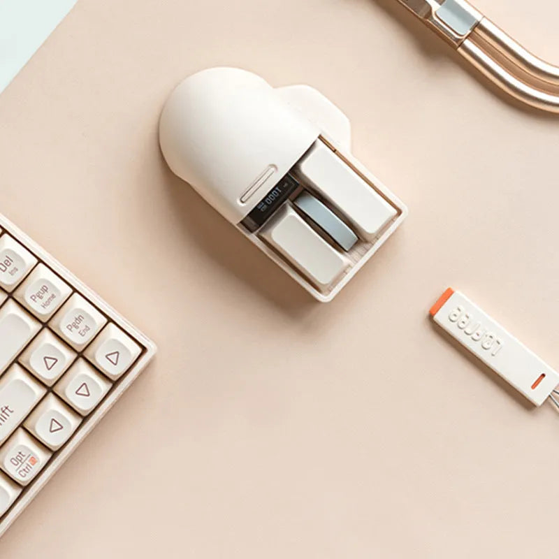 Xiaoqiao wireless mouse in standard size with seven buttons, four-way scroll wheel, and Type-C charging port