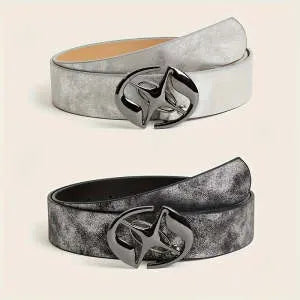 Women's retro belt with oval alloy buckle on thick 4cm PU leather in earthy or star patterned colours