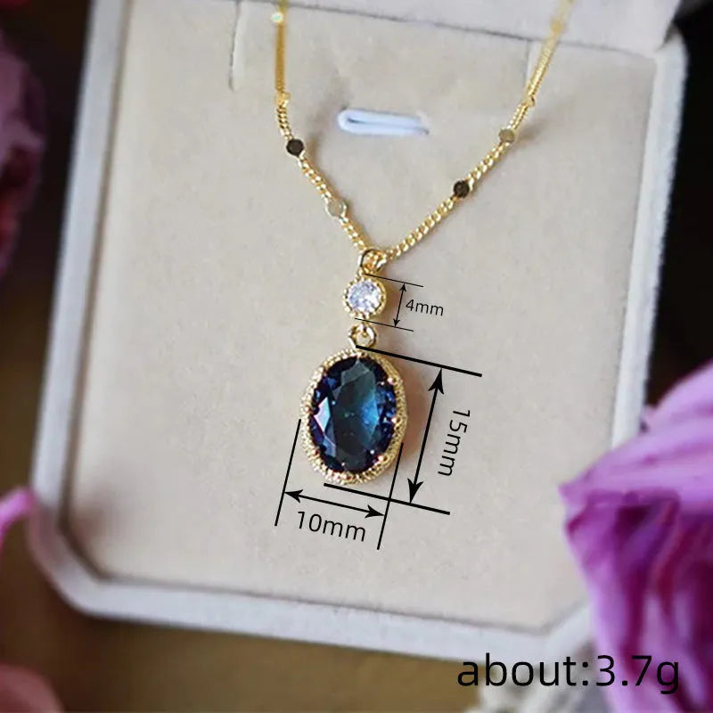 Gold geometric French retro necklace with electroplated copper pendant on chain