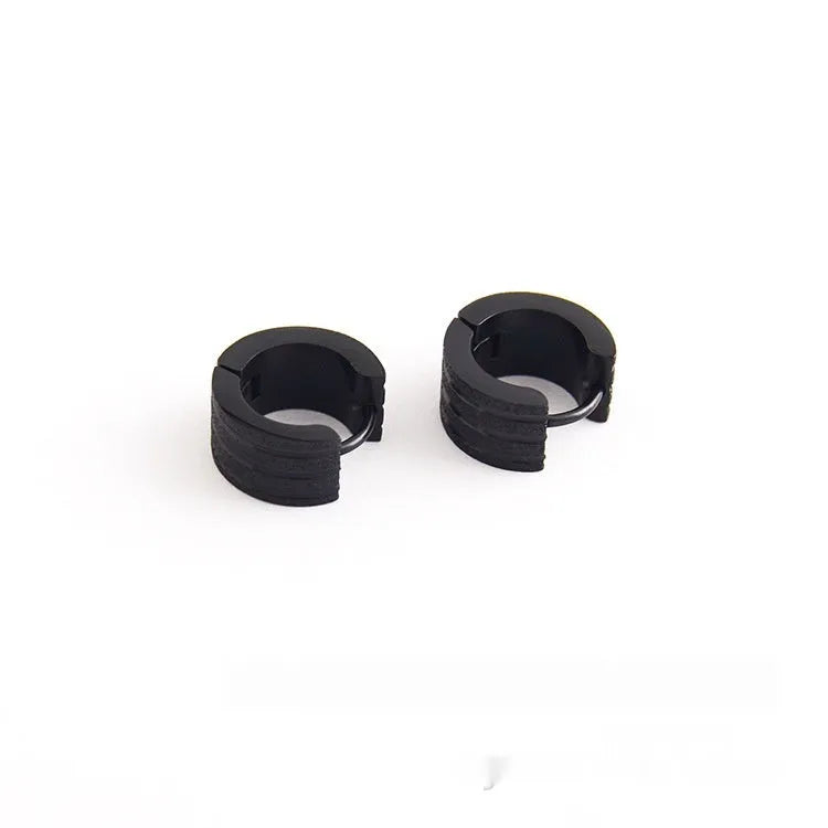 Geometric Korean style earrings with three-line frosted ornament pattern in titanium steel