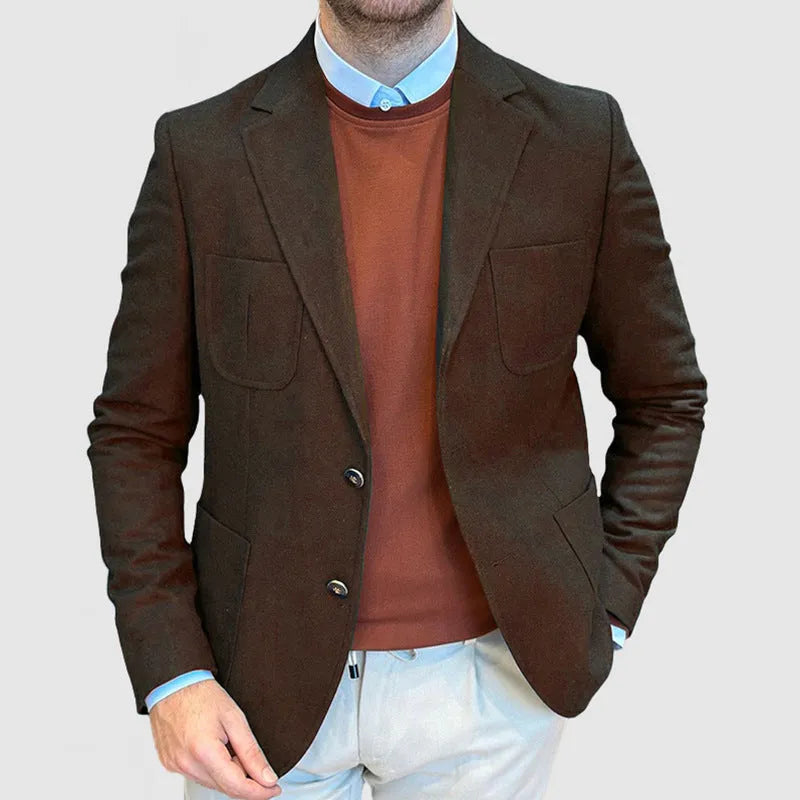 Men's loose fit cotton casual jacket in army green colour, retro tailored style