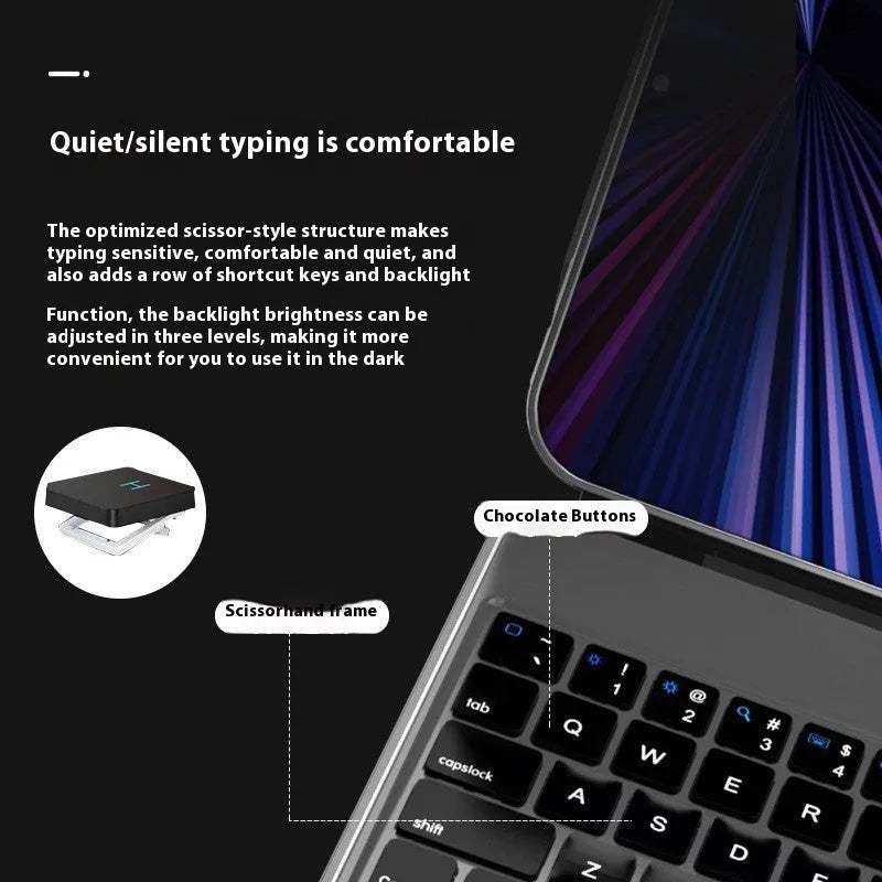 iPad wireless keyboard with magnetic protective cover in multiple colours showing Bluetooth connectivity