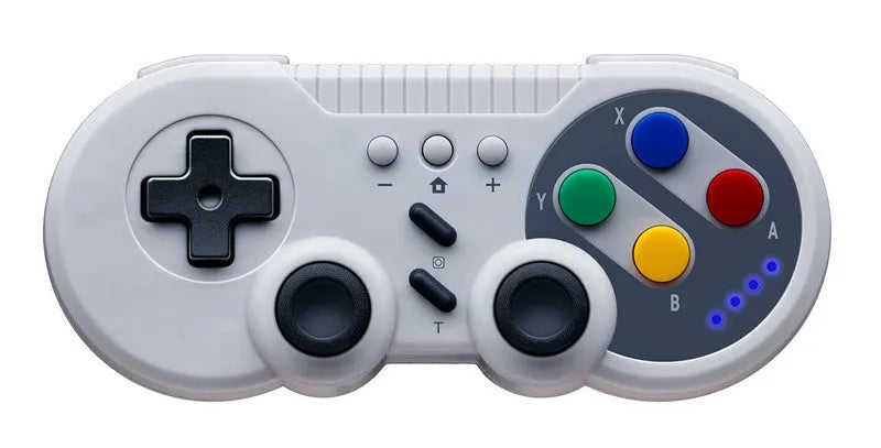 Black wireless Nintendo Switch game controller with analogue sticks and face buttons.