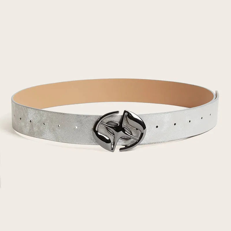 Women's retro belt with oval alloy buckle on thick 4cm PU leather in earthy or star patterned colours