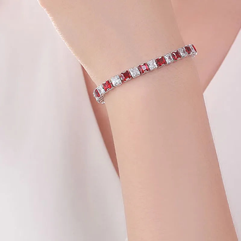 Electroplated platinum square diamond zircon bracelet for women in geometric design with gang drill details