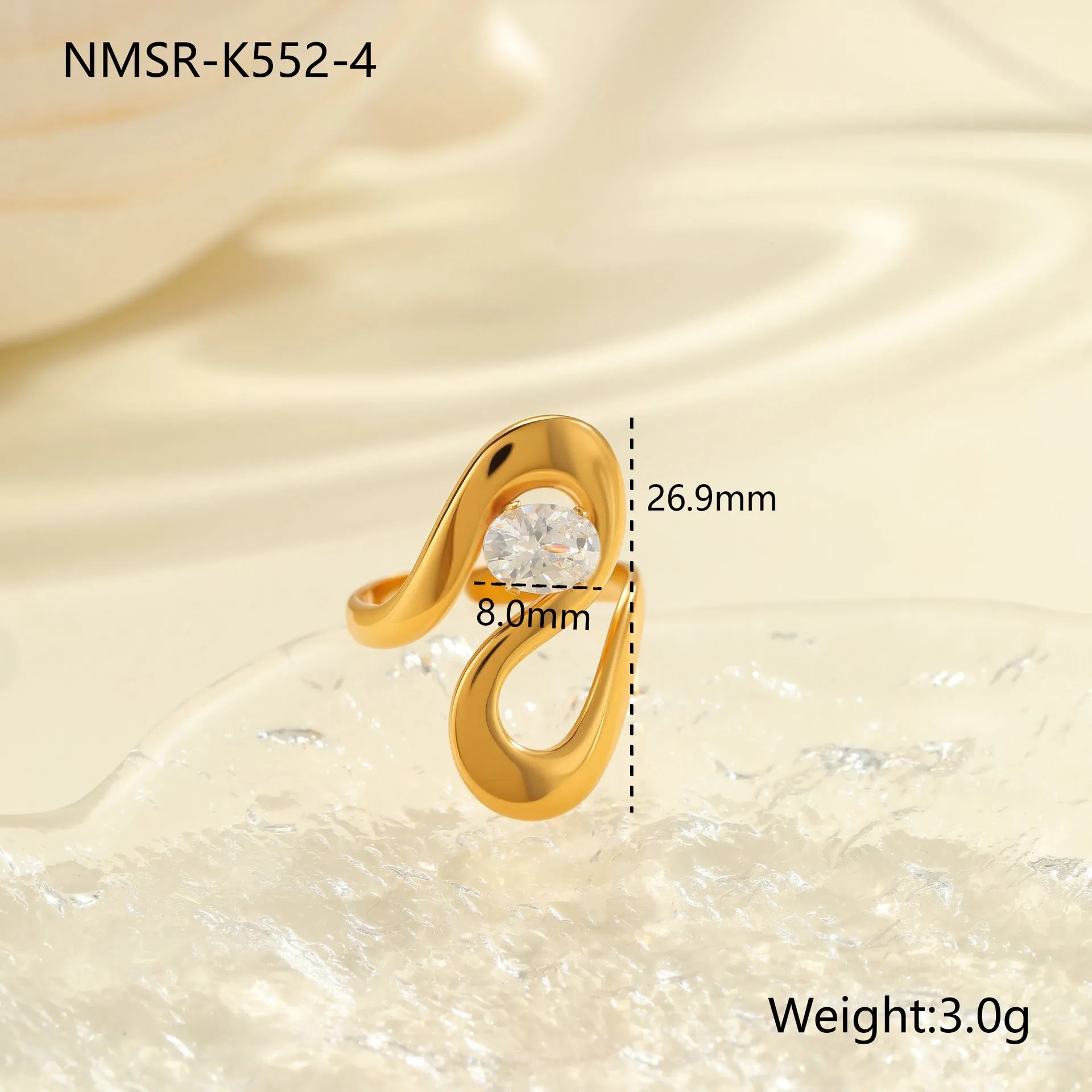 Adjustable geometric stainless steel ring showing open mouth design and colour variations
