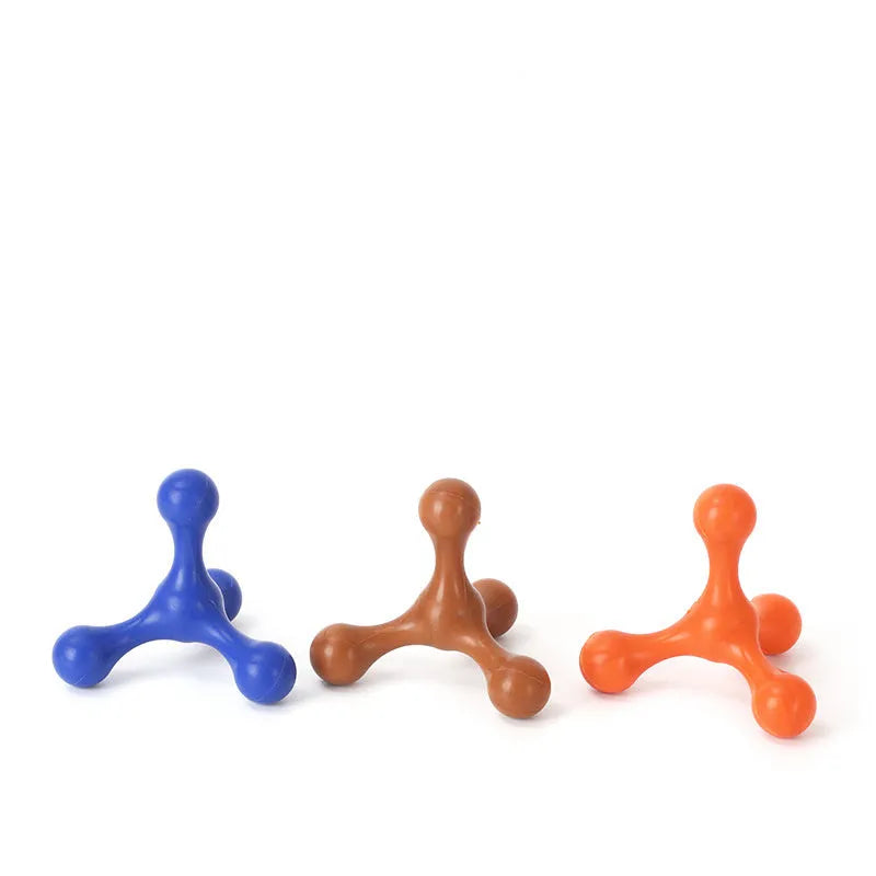 Silicone puppy chew toy with three legs in assorted colours for small and medium dogs