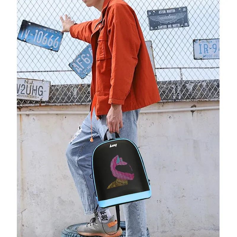 Waterproof leisure backpack with LED display, anti-theft pocket, 26x11x30cm, PU material, breathable polyester lining