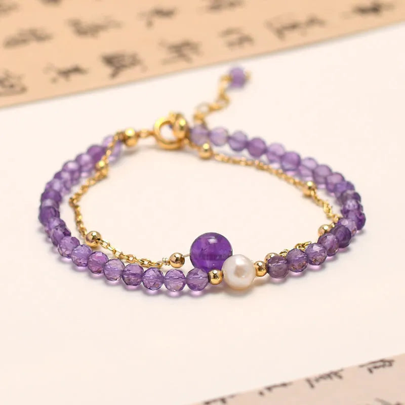 Chinese style amethyst coloured crystal bracelet for women with electroplated diamond shapes.