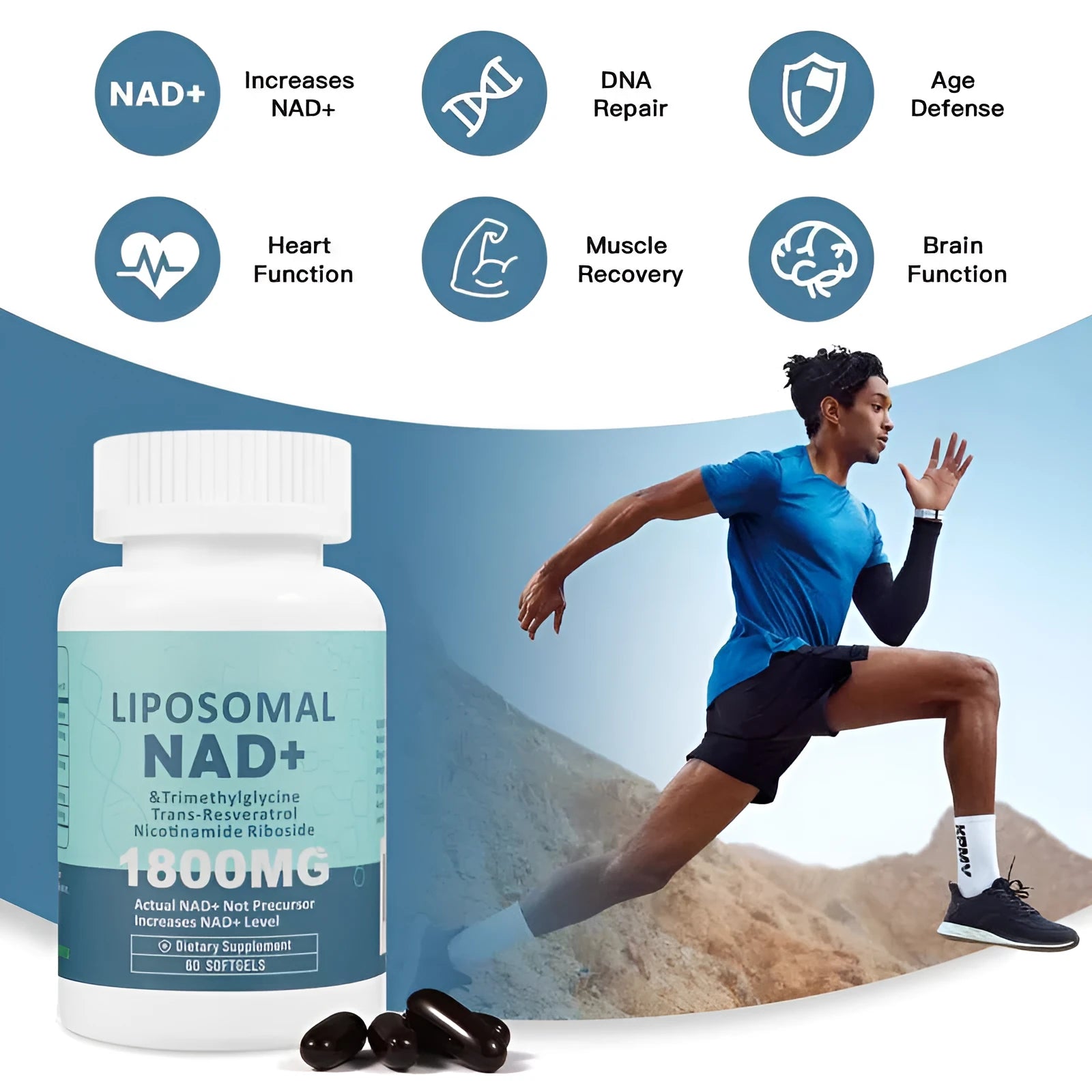 Bottle of Nicotinamide Mononucleotide Gel capsules with a choice of 60 or 120 count.