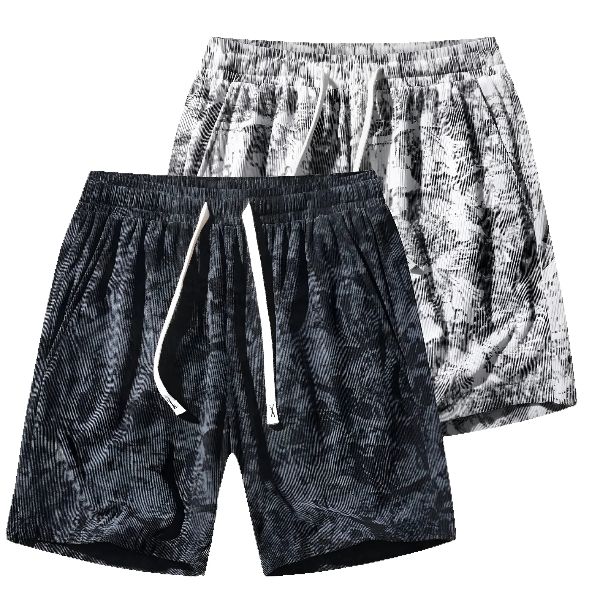 Men's camouflage pattern corduroy athletic shorts in straight cut design with micro elasticity