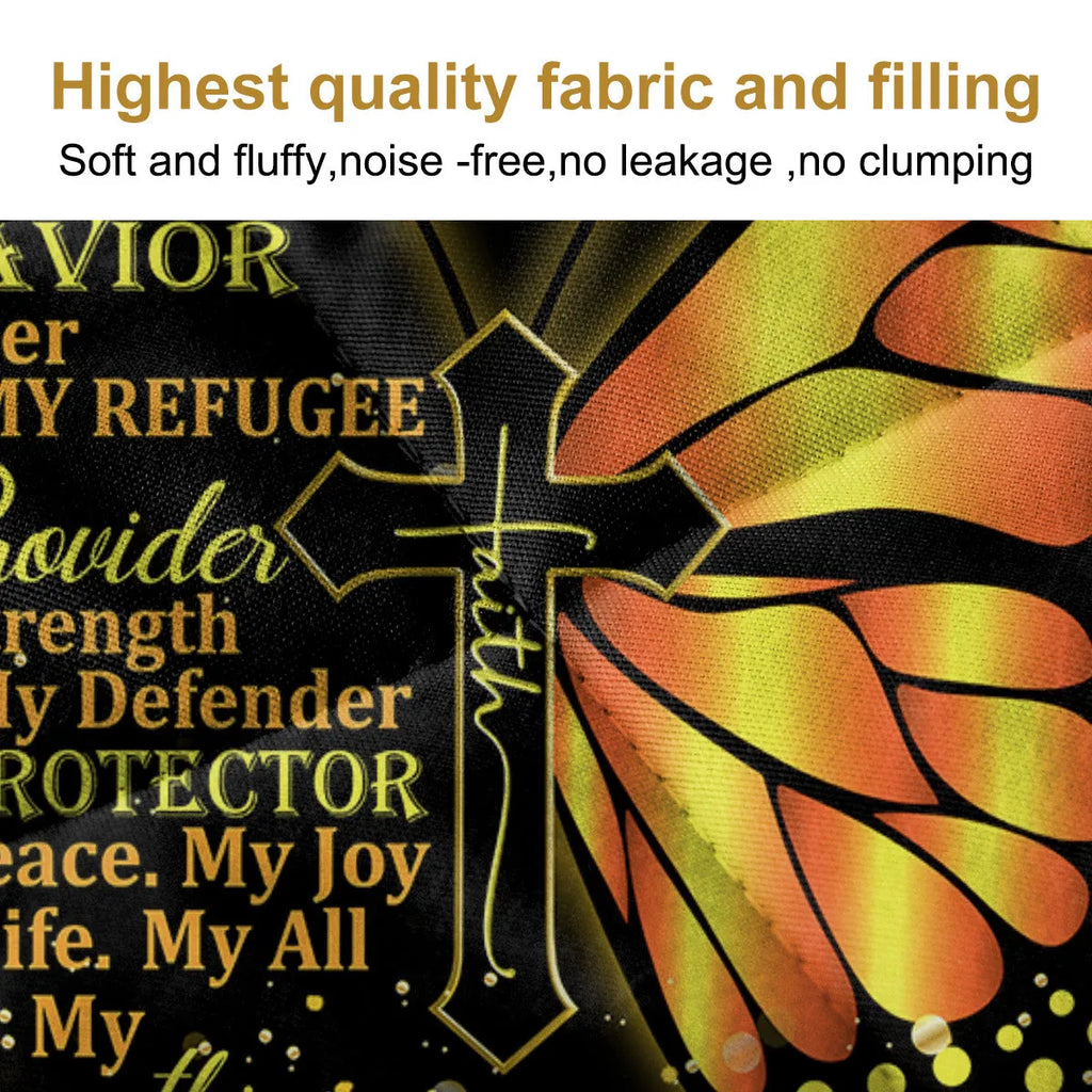 Butterfly and sunflower pattern 3-piece quilt set with 1 quilt and 2 pillow shams on a bed