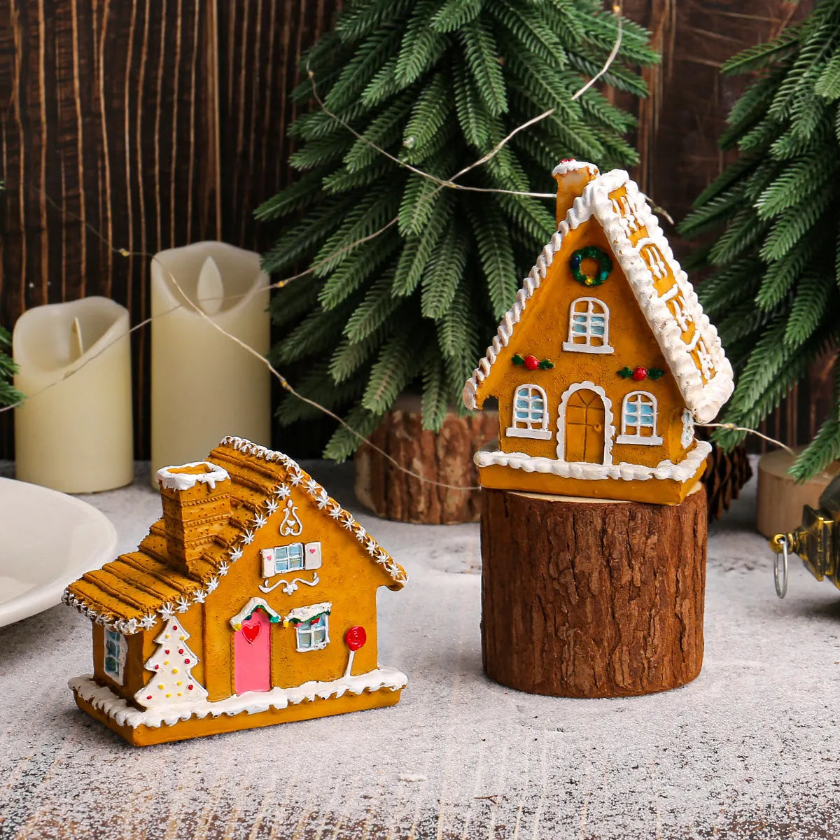 Christmas resin small house micro landscape with LED luminous glow, cartoon and modern simple style, colour T2-63A