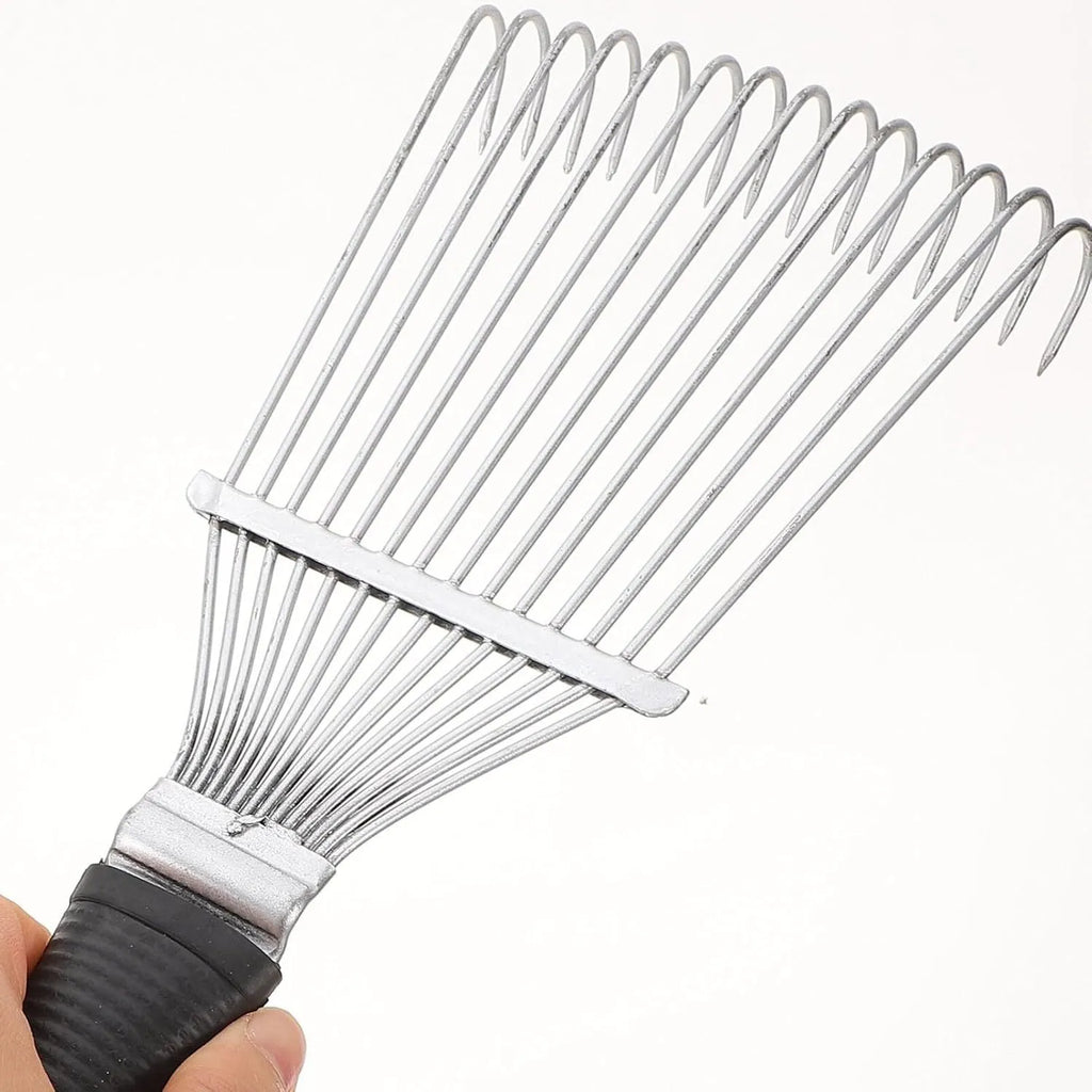 Black stainless steel dematting brush rake for grooming horses and dogs, measuring 33 cm.