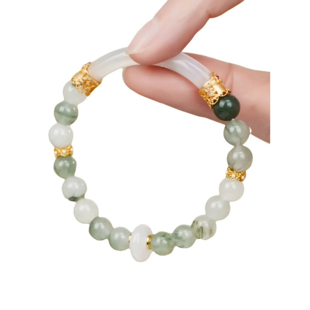 Emerald green Tian Shan Cui women's half bracelet with round national style elements
