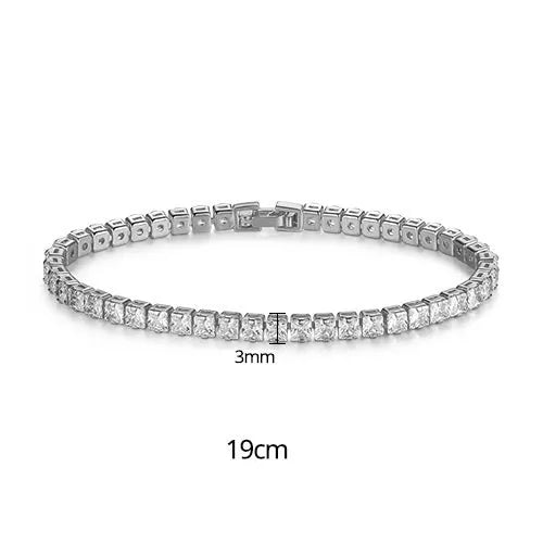 Simple copper tennis bracelet with zircon inlay for women, golden finish, geometric hot drilling style