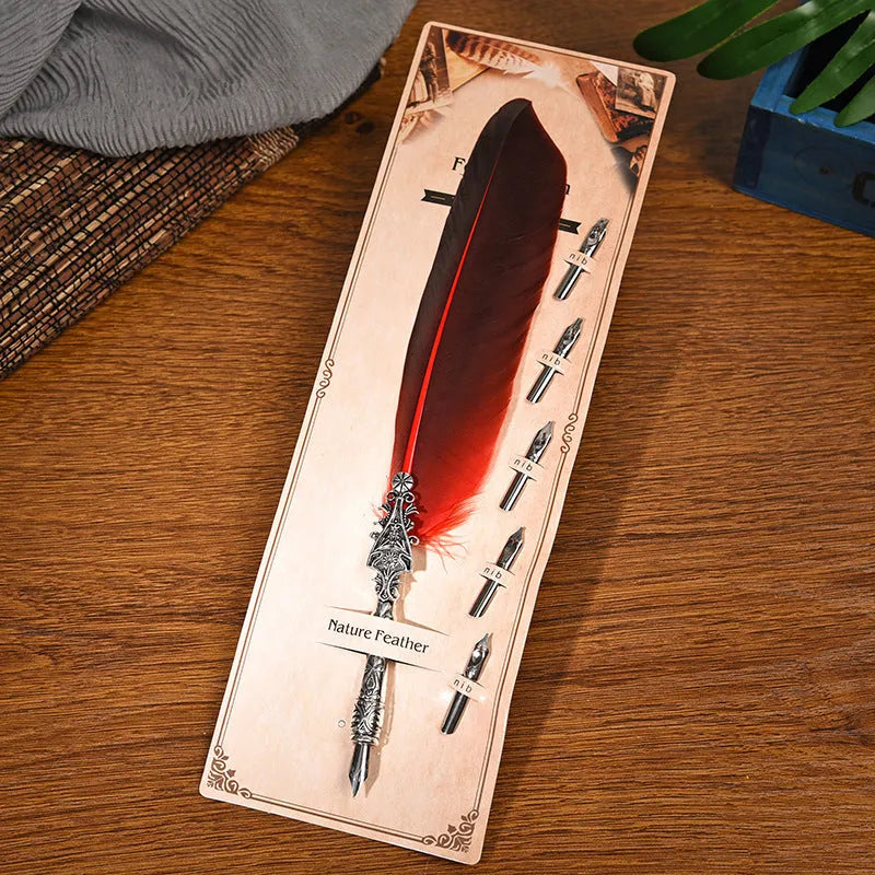 European retro vintage feather dip pen with zinc alloy shell in multiple colour options