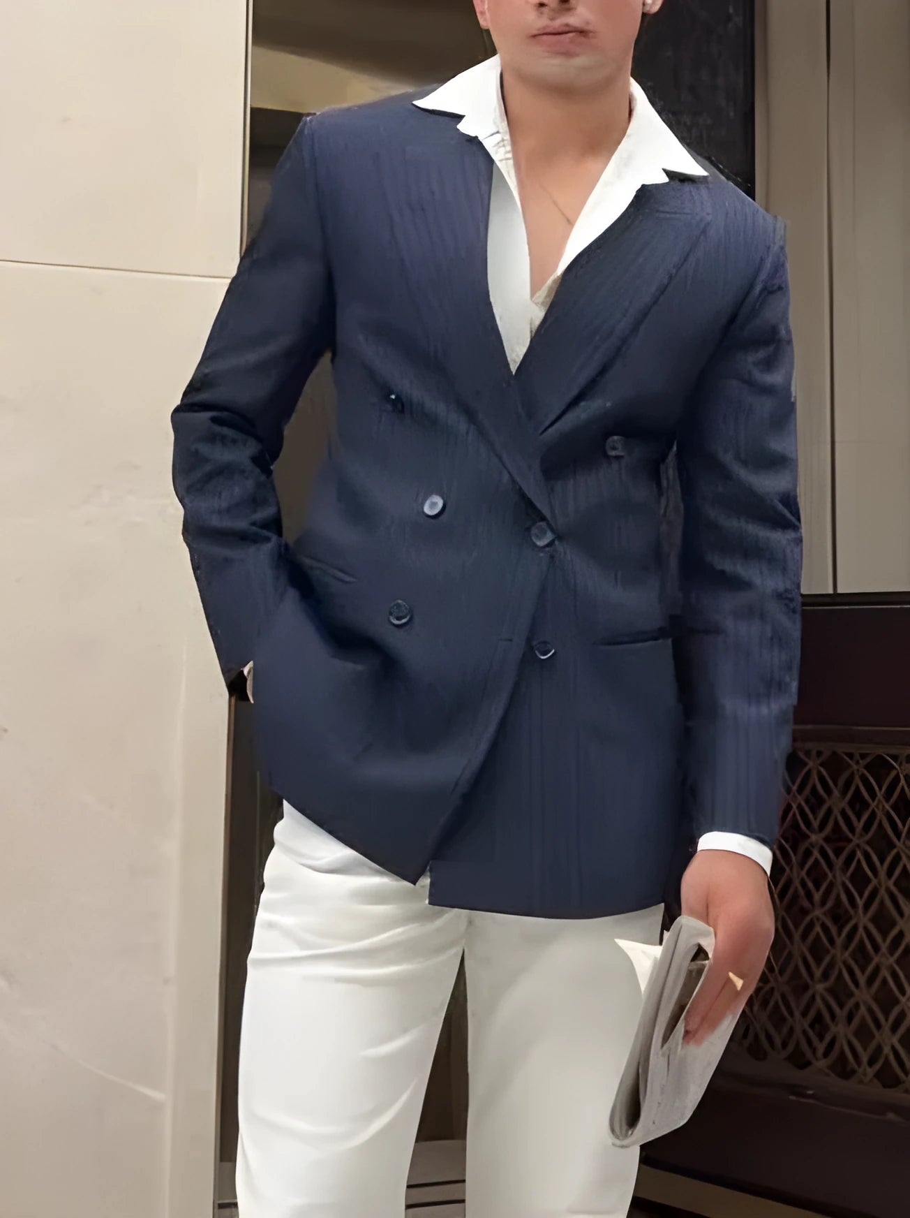 Men's striped double breasted blazer jacket in regular fit with classic design