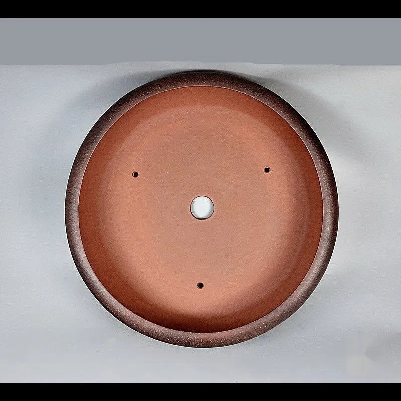 Handmade antique drum round ceramic flowerpot in purple sand colour, 60x19cm, with red mud pine cypress old pile styling