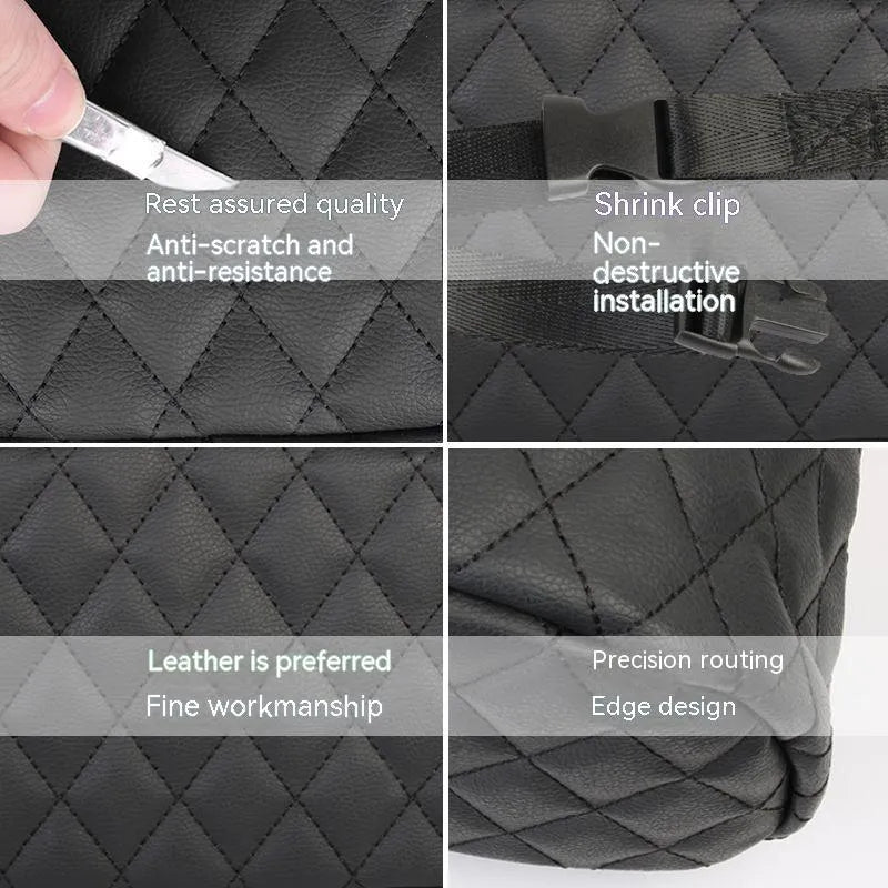 Car interior hanging storage bag organiser in black colour with 25x25x8 cm dimensions