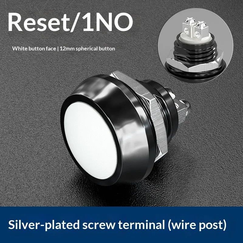 12mm spherical head self-resetting push button switch with silver-plated contacts and waterproof protection