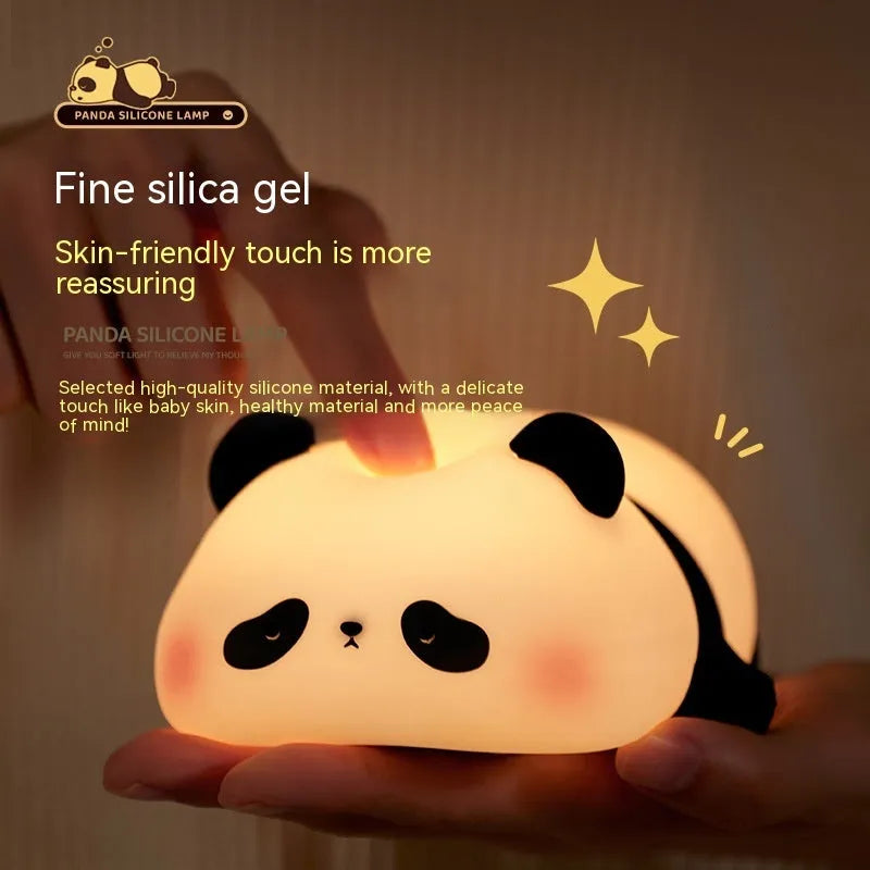 Cartoon panda-shaped silicone night light for kids with rechargeable battery