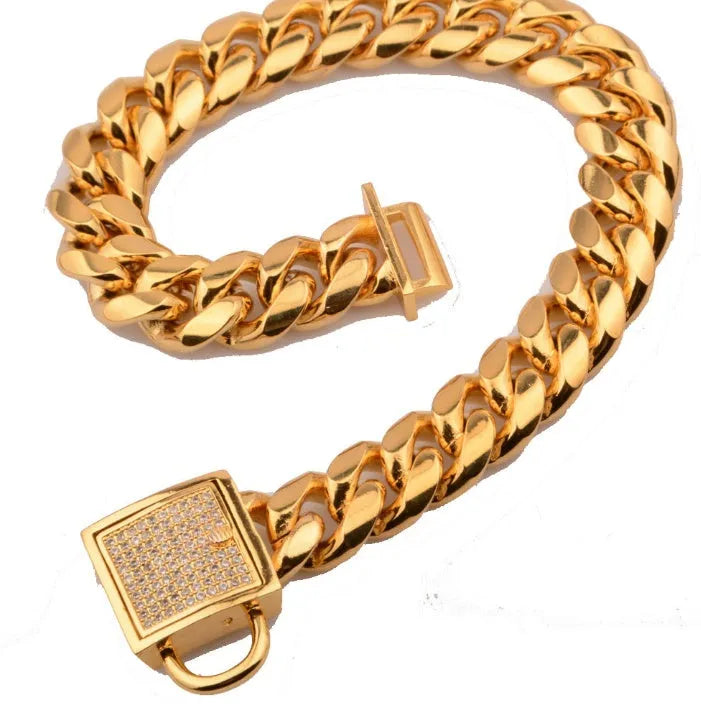 Gold stainless steel encryption chain necklace 30mm width heavy link men jewellery