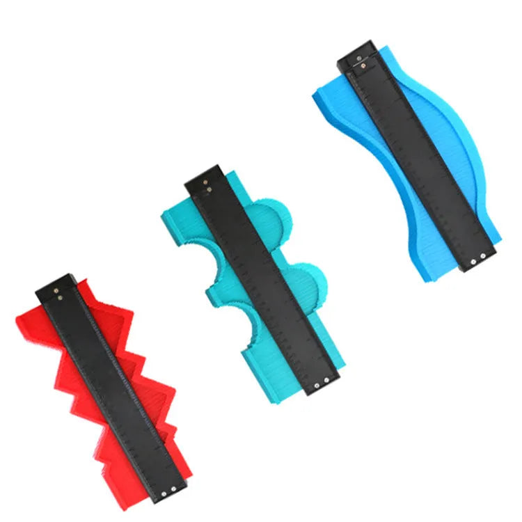 Contour gauge with blue ABS frame showing sliding pins for copying irregular shapes in woodworking