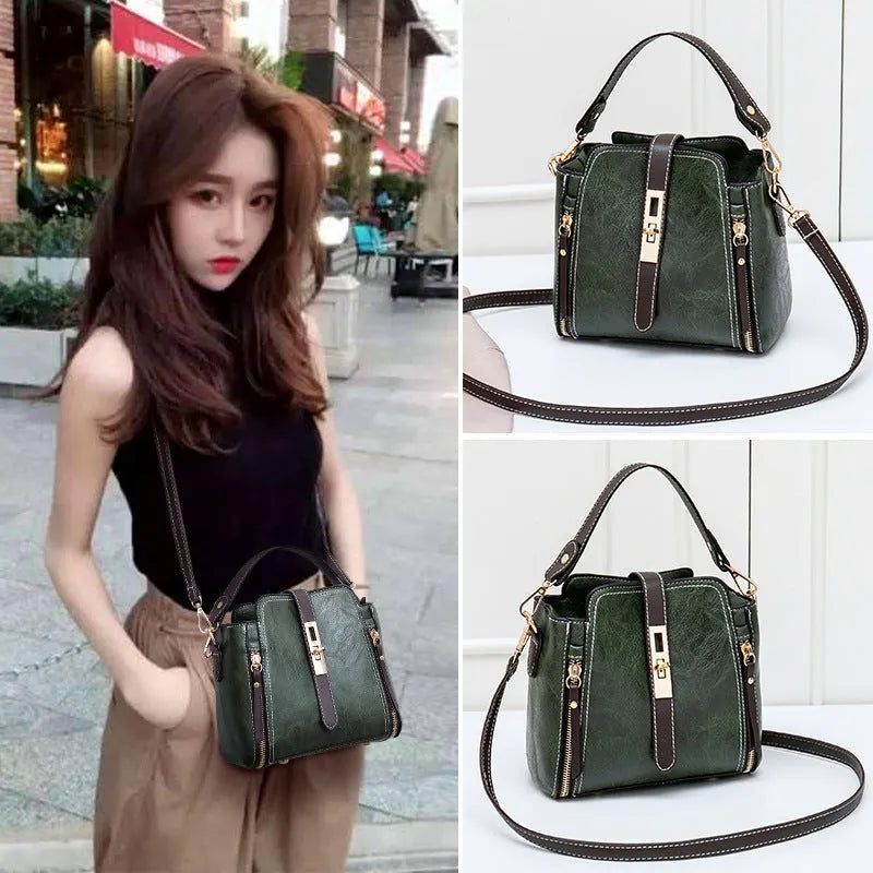 Women small faux leather shoulder bag with detachable strap and turn-lock closure, black colour