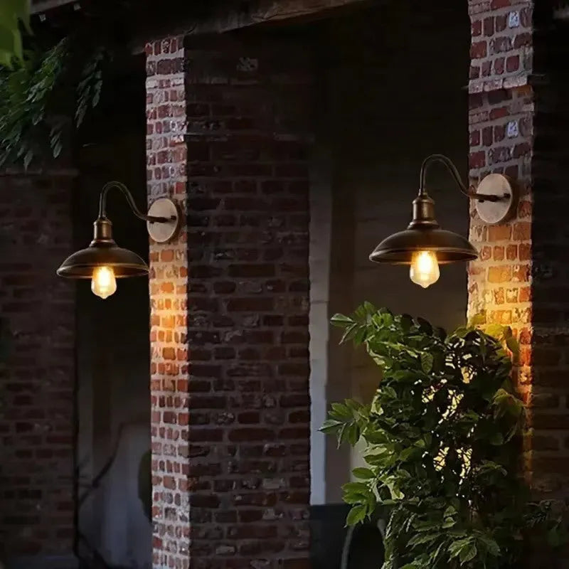 Retro villa courtyard wall lamp in silver or copper finish with right-angle or bevel design
