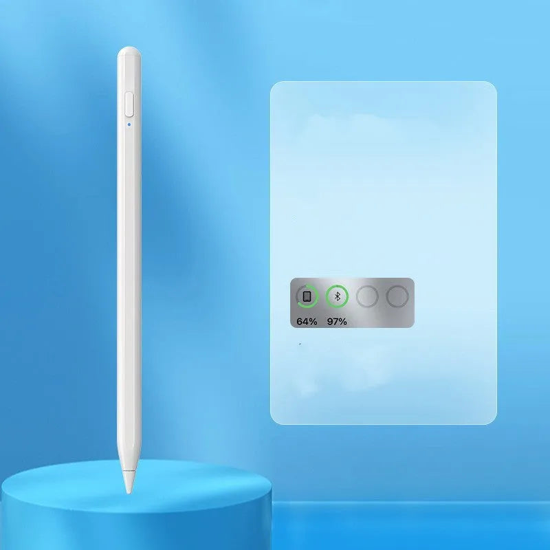 Active flat-panel touch magnetic rechargeable stylus for iPad and Android tablets showing power display