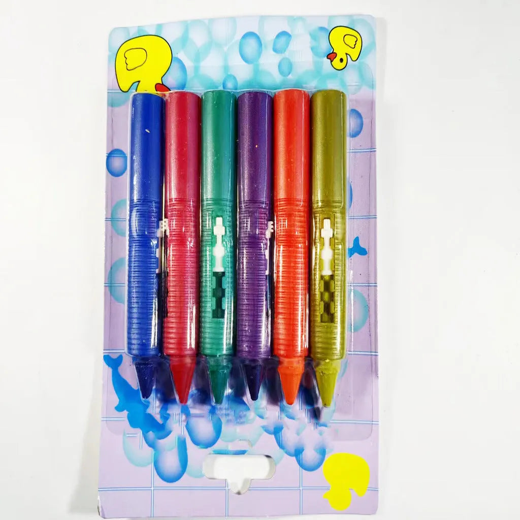 Children's washable bath crayons in six colours with push-type no-dirty-hands mechanism