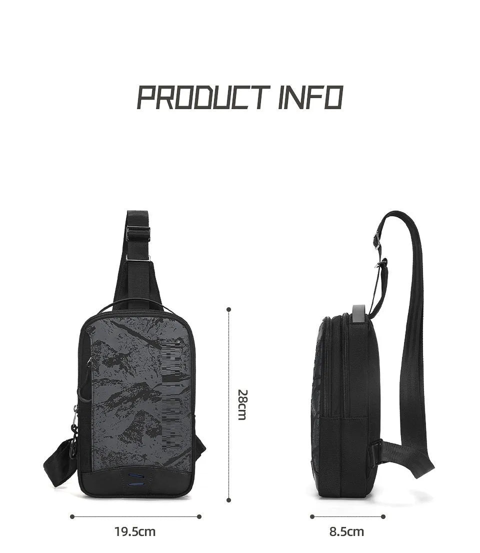 Casual black waterproof TPU chest bag with shoulder strap and internal phone pocket