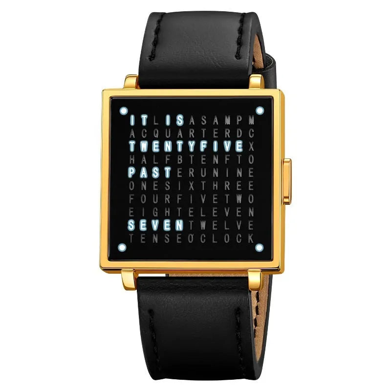 Fashion military digital wristwatch for men women with waterproof LED light and steel belt, black belt option shown