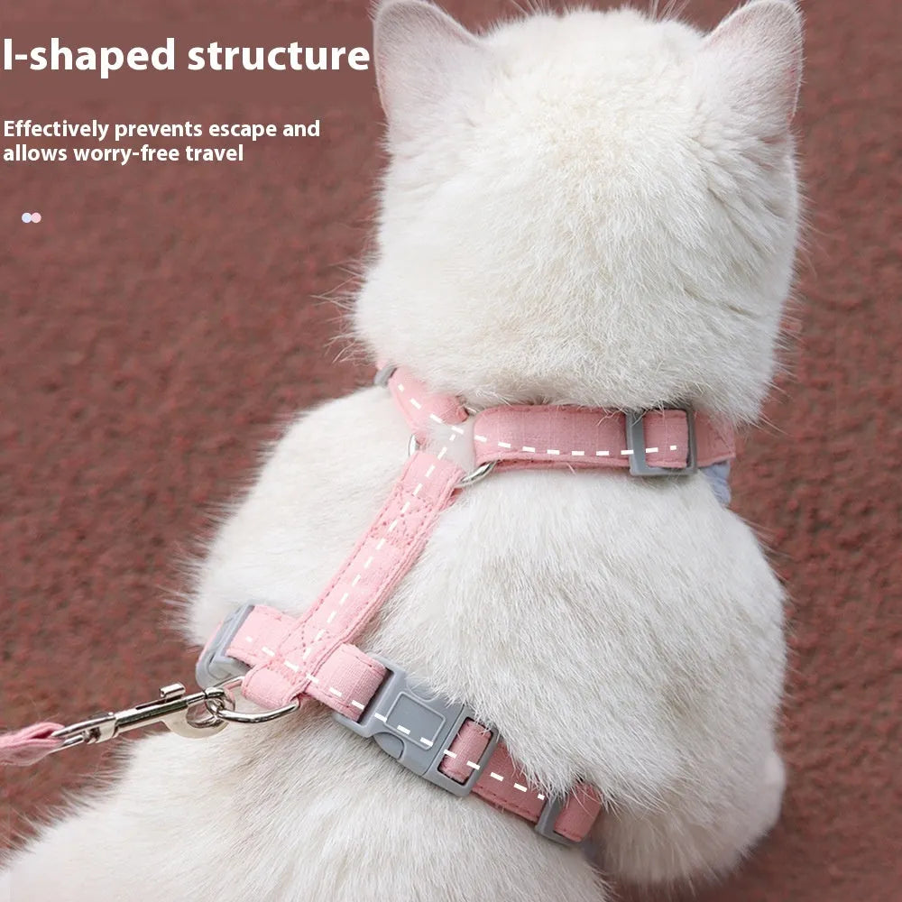 Cat chest harness and traction rope set in beige with anti-breaking cloth lead