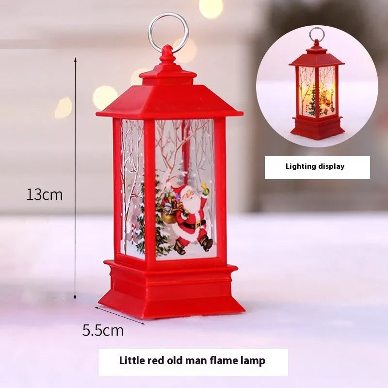 Christmas portable oil lamp with Santa Claus design, plastic construction, battery powered LED light for indoor outdoor hanging decoration