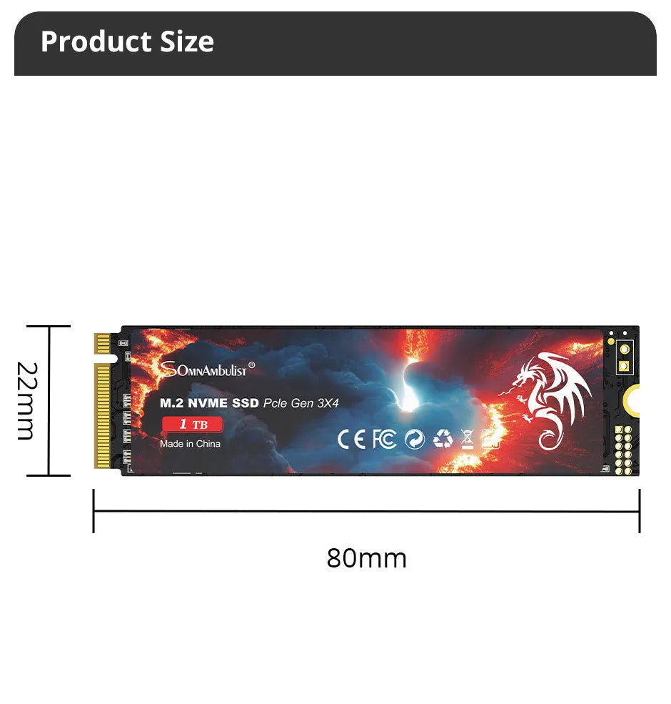 M.2 NVMe PCIe 3.0 Solid State Drive for desktop computers, showing compact 80mm length.