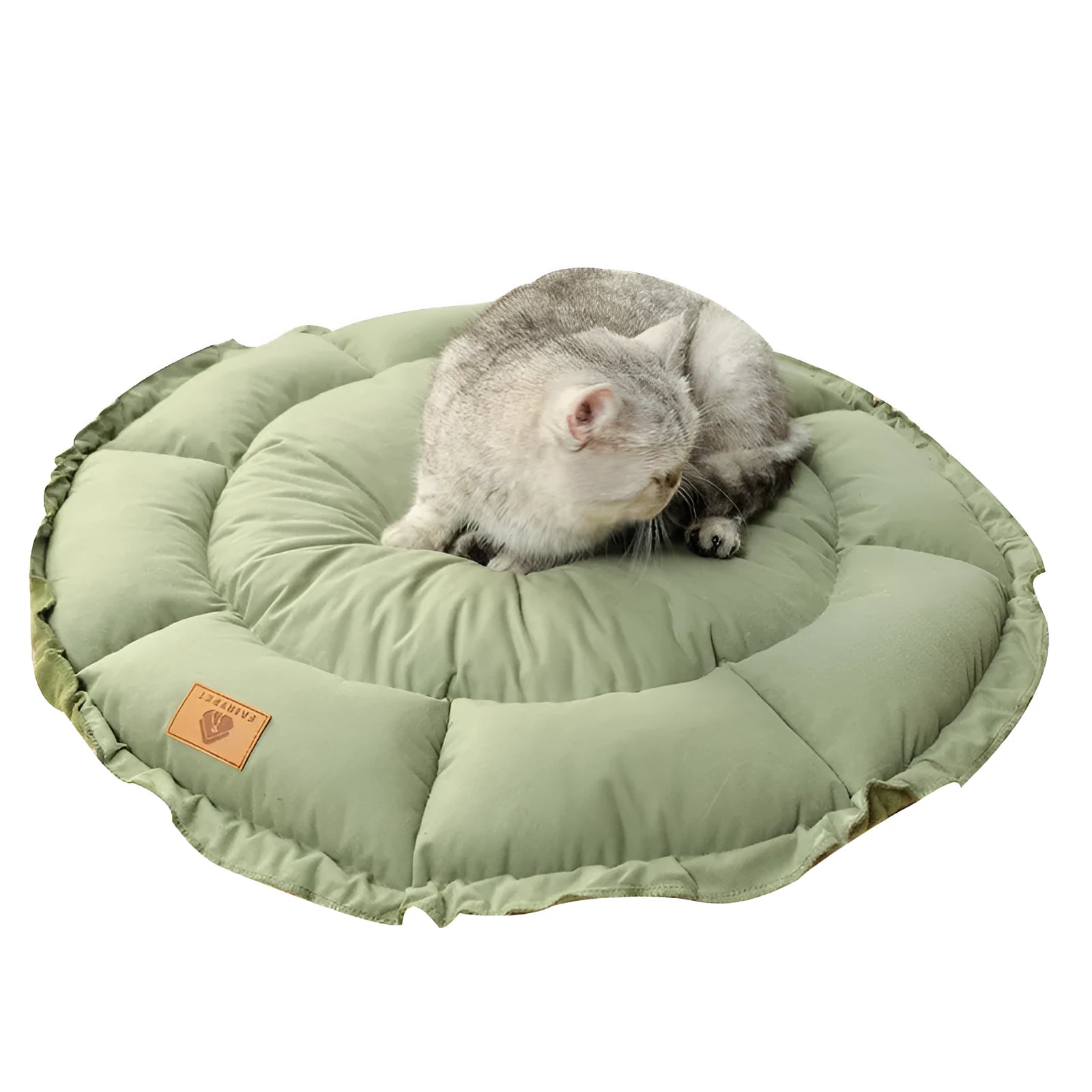 Grey and green reversible donut pet bed for cats and small dogs in three sizes