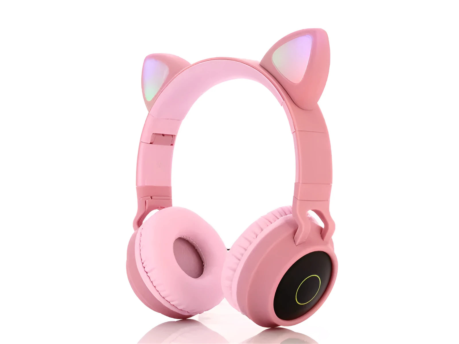 Cartoon cat ear wireless Bluetooth gaming headset shown in green, light blue, pink, purple, and skin tone colour options.