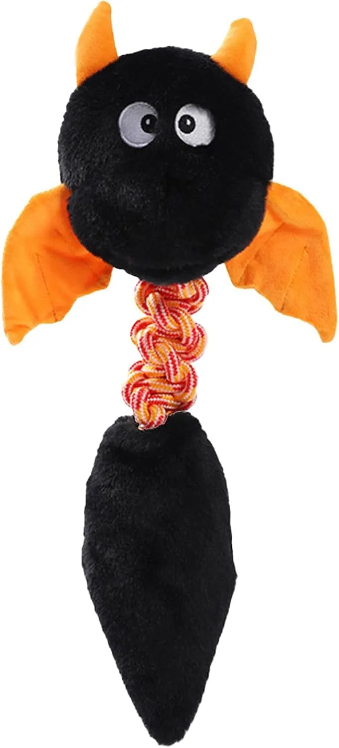 Large plush dog toy with squeaker and rattle in black, green, or red colours, measuring 44cm long