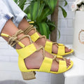 Women's beige suede ankle strap sandals with round toe and 3-5cm thick heel