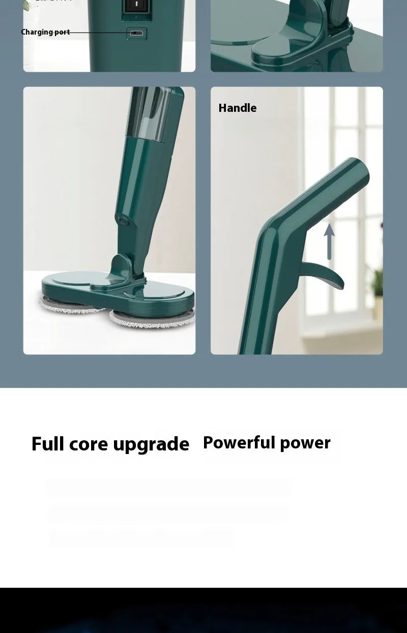 Lazy wireless floor sweeping and mopping machine in S5 green colour with USB charging cable