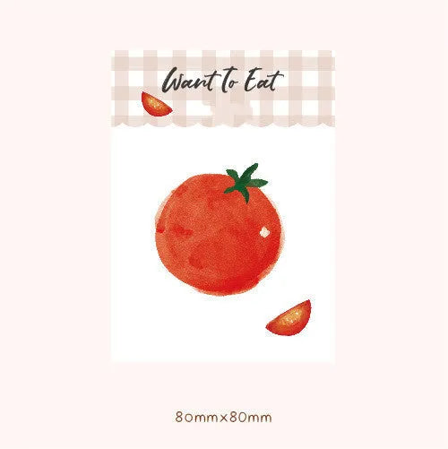 Food bread handbook note paper showing 85x120mm sheets in bread, tomato, and yogurt colour designs